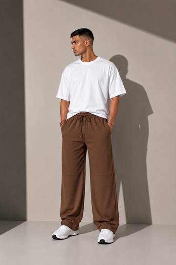 Unisex Camel Brown Grey Wide-Leg Track Pants
