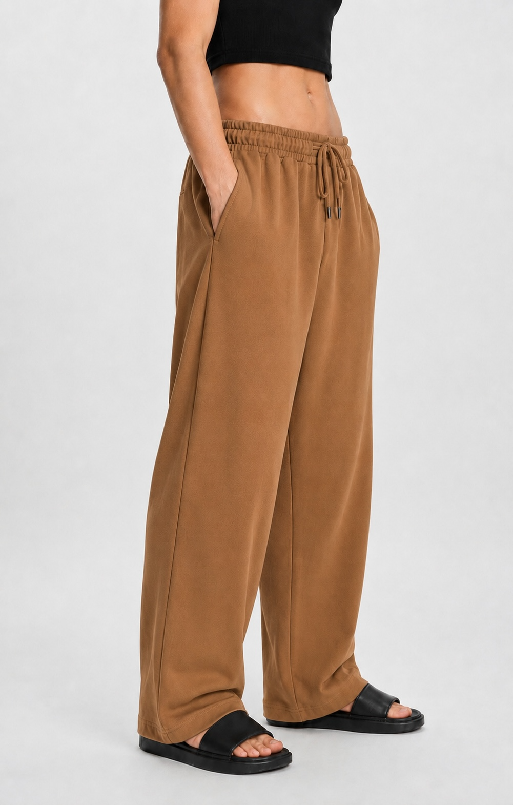 Unisex Camel Brown  Wide-Leg Track Pants-Another Side