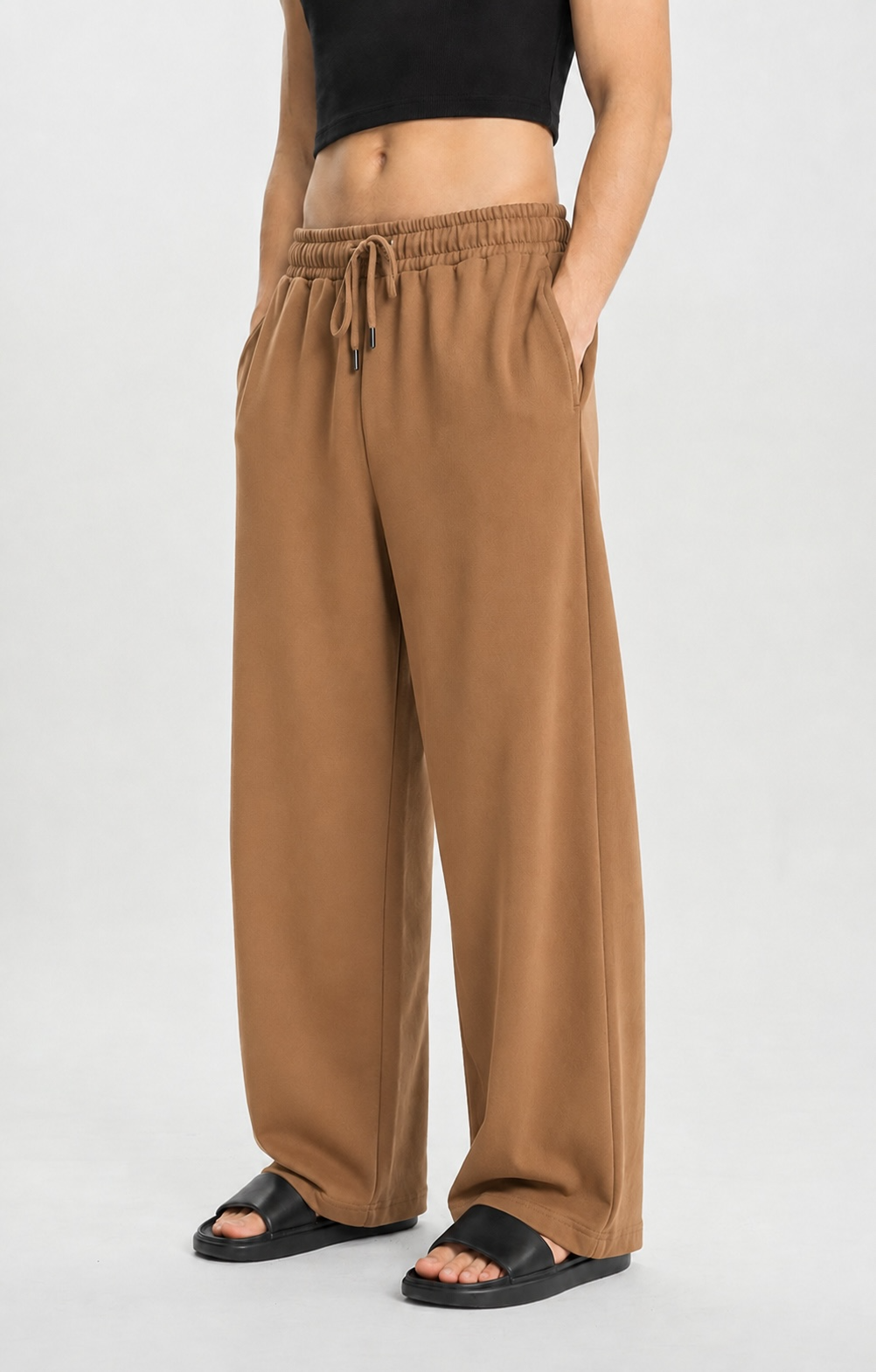 Unisex Camel Brown  Wide-Leg Track Pants