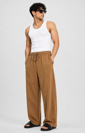 Unisex Camel Brown  Wide-Leg Track Pants