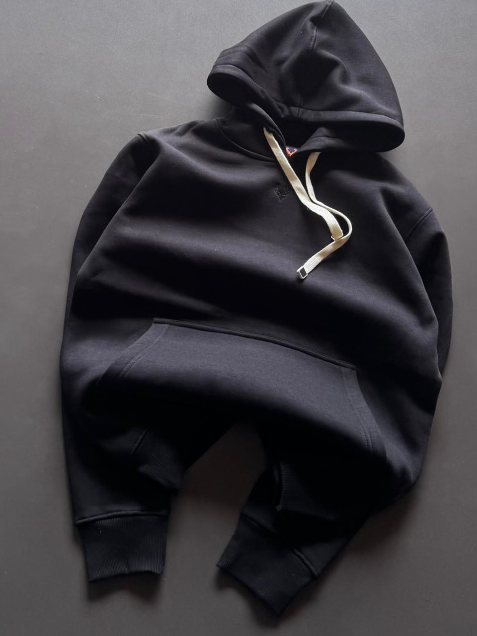 Black Winter Frost-Fit Thermal Hoodie For Men