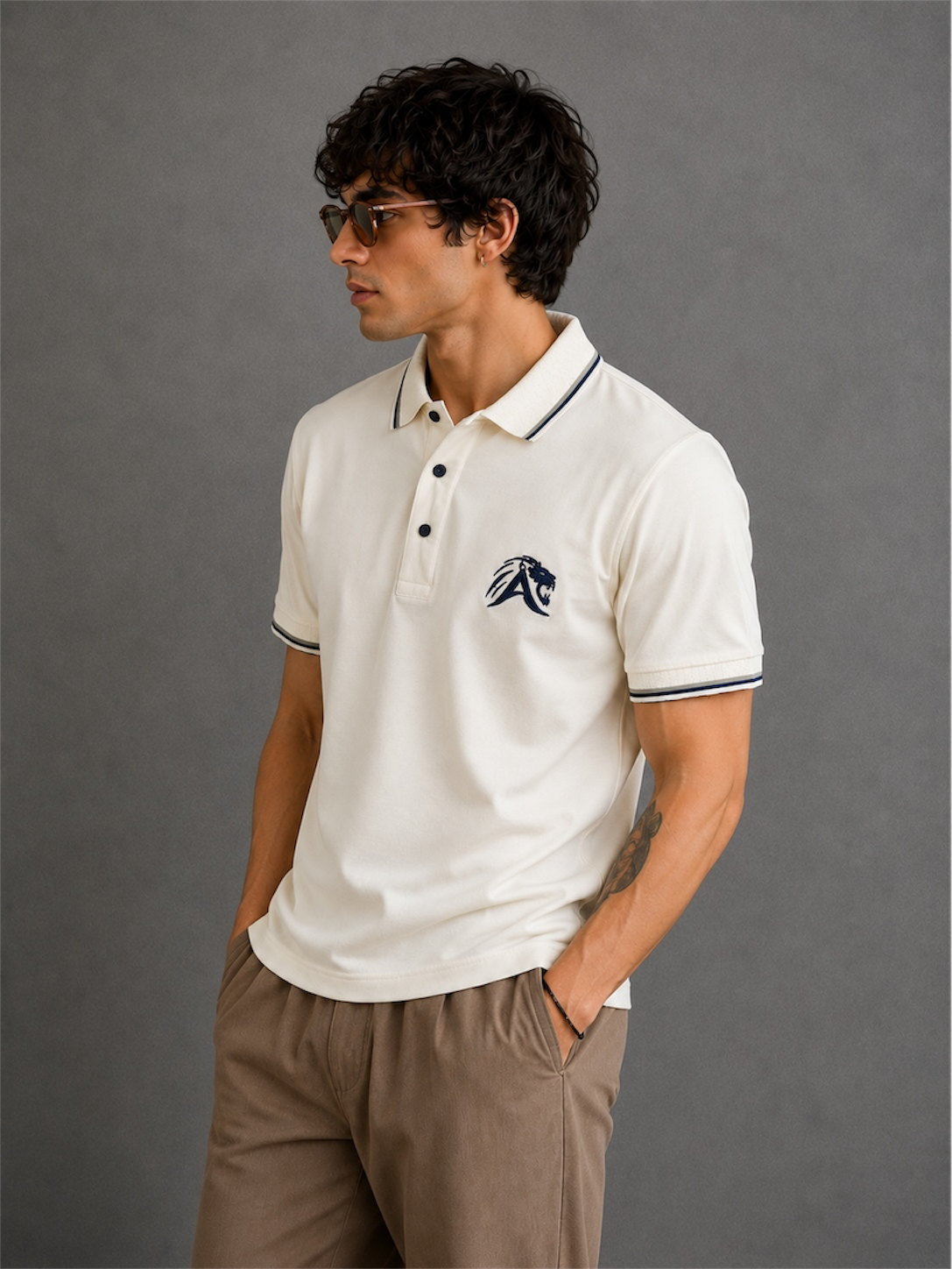 White-Sporty and Bold Polo T-Shirt For Men_side