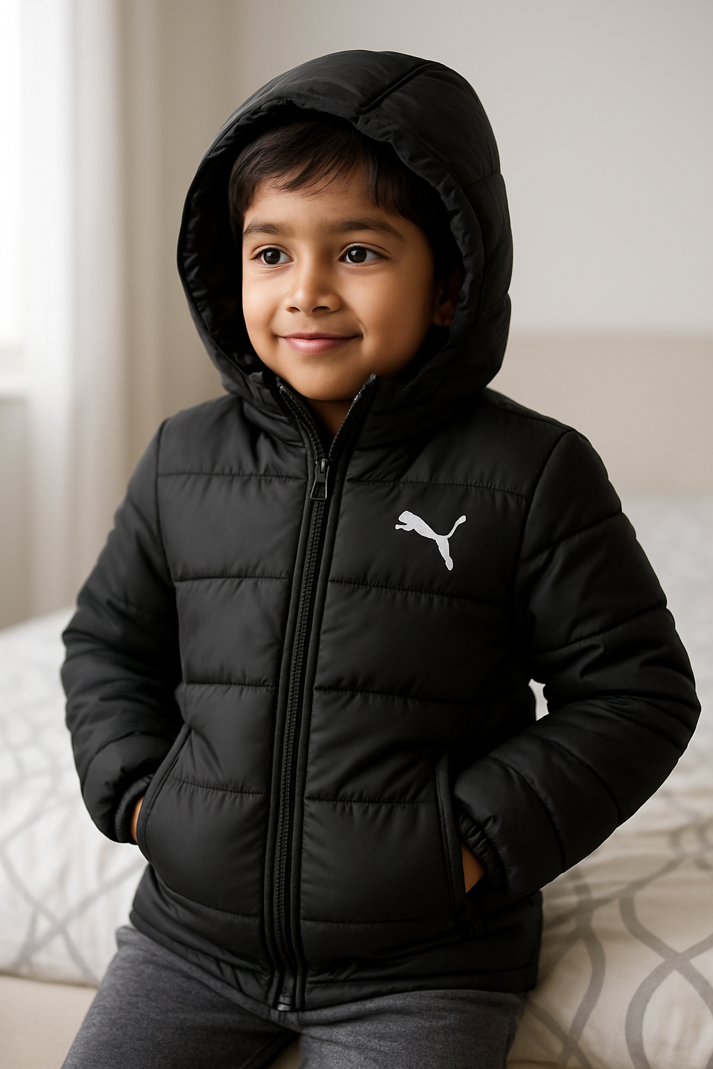 Winterwear-Highly Insulated Black Winter Jacket for Kids-Front