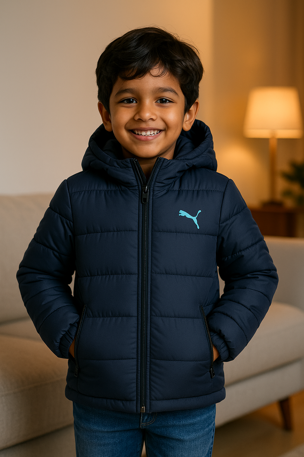Winterwear-Highly Insulated Dark Navy Blue Winter Jacket for Kids