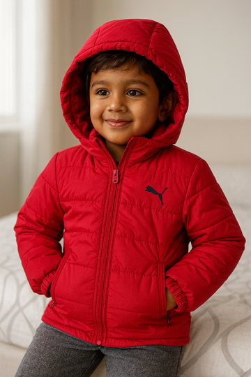 Winterwear-Highly Insulated Off-White Winter Jacket for Kids-Red