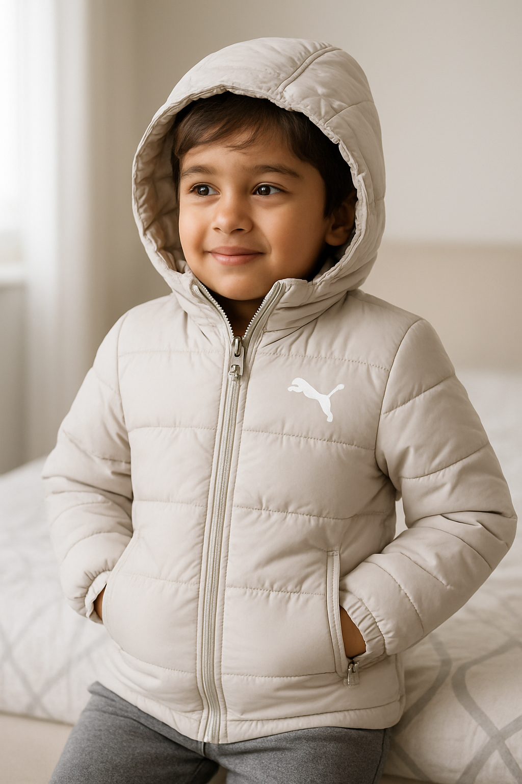 Winterwear-Highly Insulated Off-White Winter Jacket for Kids